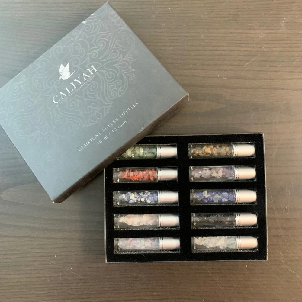 Caliyah Artisan Glass 10ml Gemstone Roller Bottles for Essential Oils 10 Count